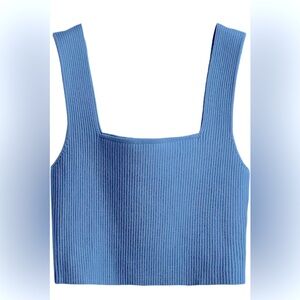 Verdusa Women's Square Neck Sleeveless Solid Ribbed Knit Crop Top Tank